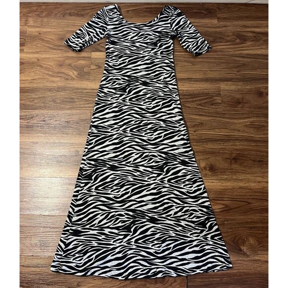 DG Zebra Print Midi Dress Black/White Junior Womens Size Medium Flowy Loose Fit - Picture 1 of 7